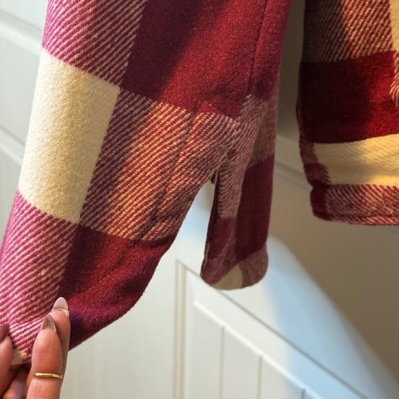 Members Mark 2X Plaid Flannel Shacket Shirt Jacket Oversized Maroon Cream NWT # - Picture 5 of 9